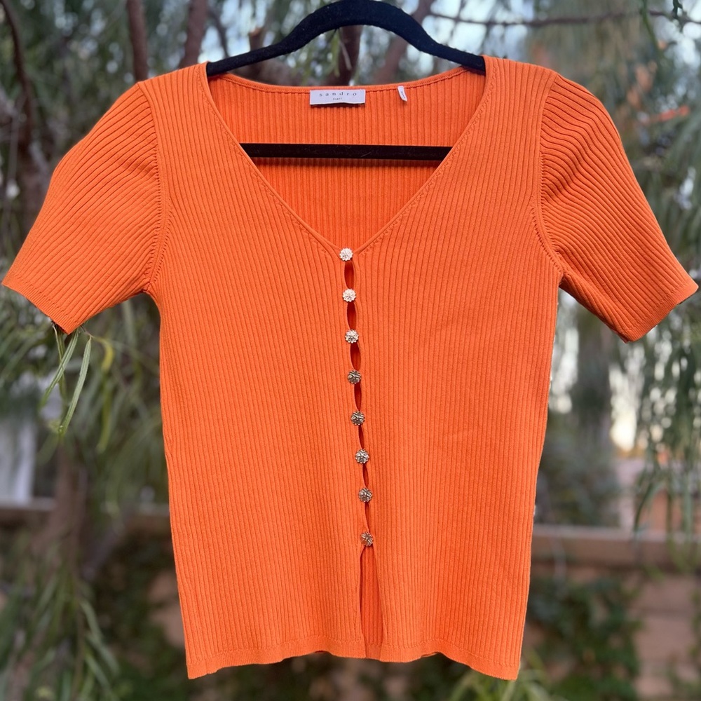 Sandro short sleeve light knit top.